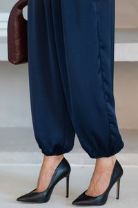 LOVE LETTER SATIN BALLOON PANTS IN NAVY