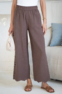 BLOOM EMBROIDERED COTTON LINEN PANTS