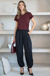 LOVE LETTER SATIN BALLOON PANTS IN BLACK