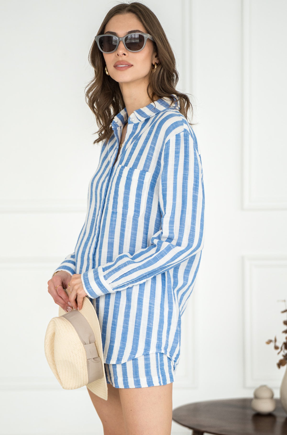 SATURDAYS STRIPE COTTON GAUZE TOP