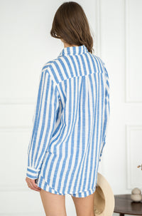 SATURDAYS STRIPE COTTON GAUZE TOP
