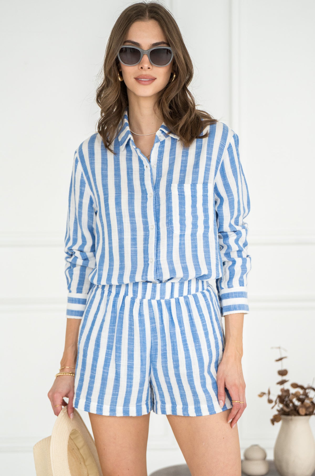 SATURDAYS STRIPE COTTON GAUZE TOP