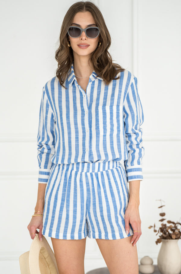 SATURDAYS STRIPE COTTON GAUZE TOP