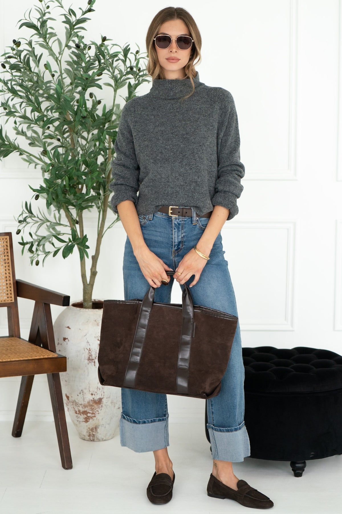 OLIVER MOCKNECK SWEATER IN GRANITE