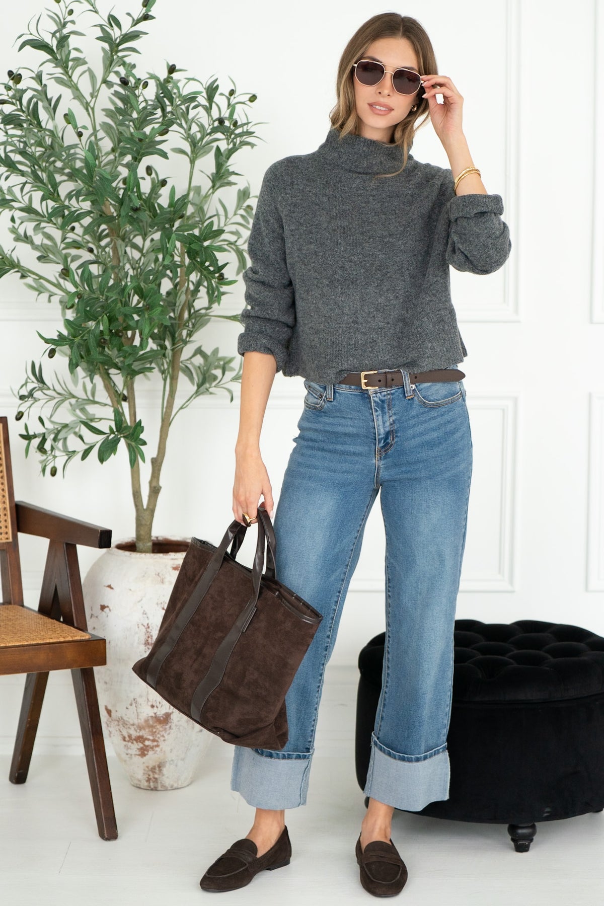 OLIVER MOCKNECK SWEATER IN GRANITE