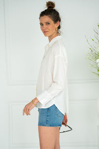 EMALINE LINEN BUTTON DOWN TOP-WH