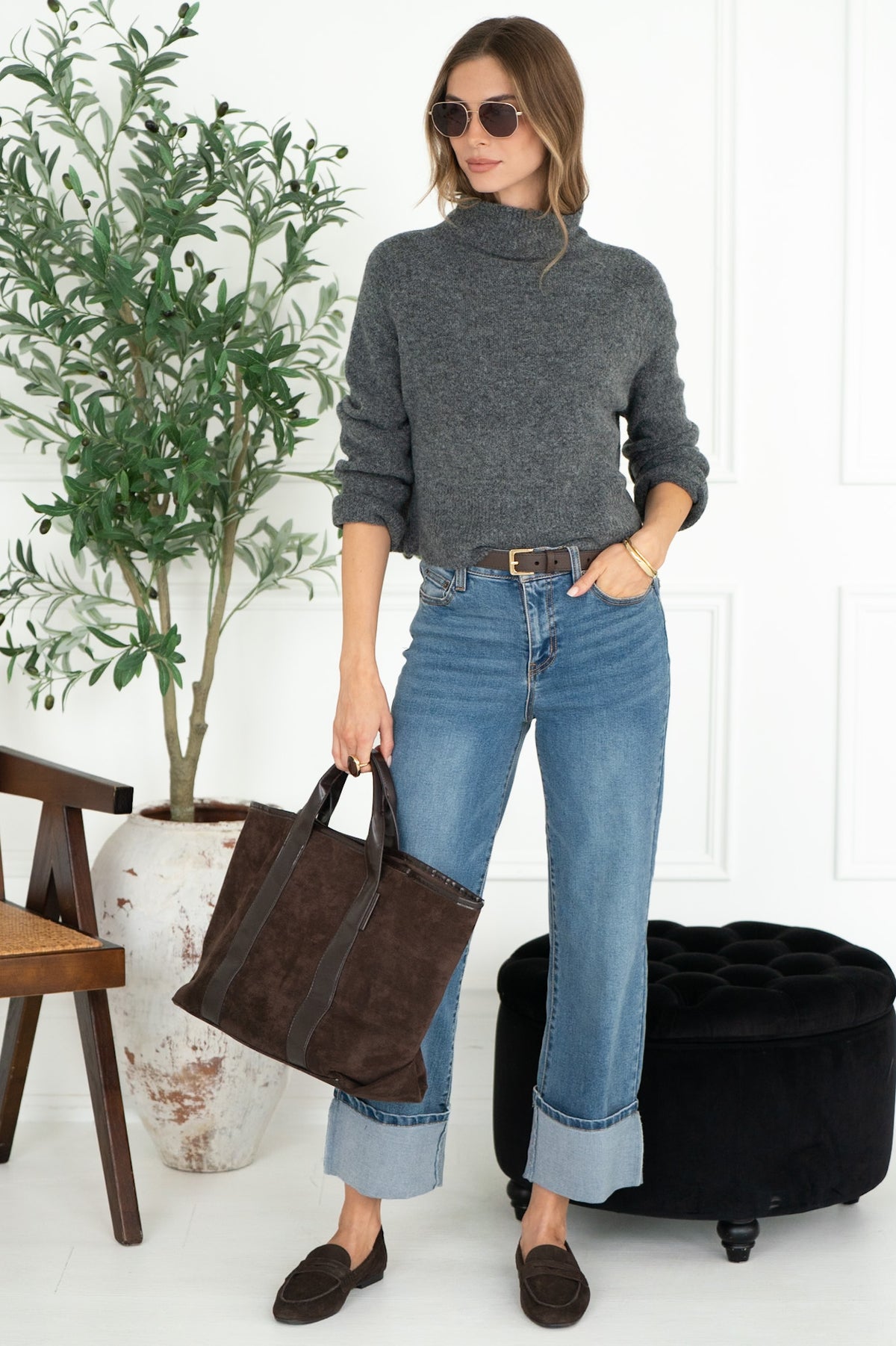 OLIVER MOCKNECK SWEATER IN GRANITE