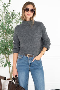 OLIVER MOCKNECK SWEATER IN GRANITE