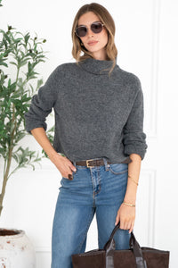 OLIVER MOCKNECK SWEATER IN GRANITE