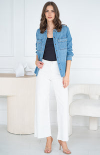 PALOMA PINSTRIPE WIDE LEG JEANS