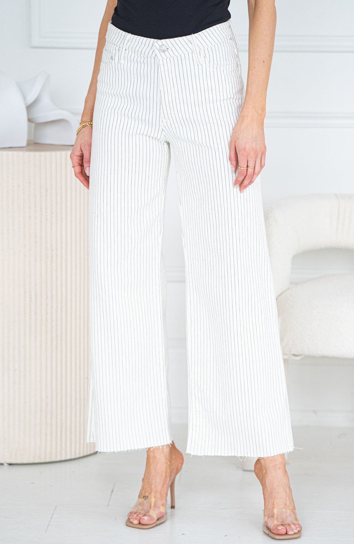 PALOMA PINSTRIPE WIDE LEG JEANS