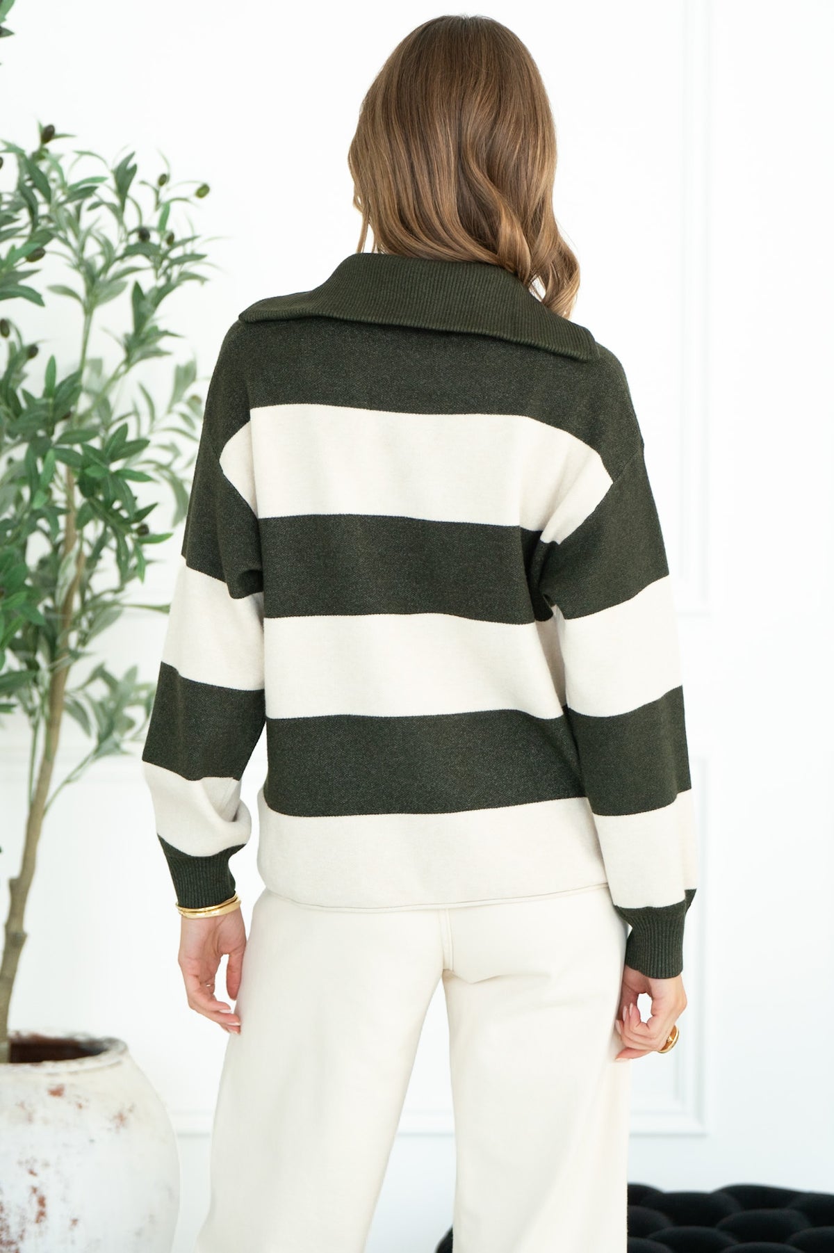 REMEDY STRIPE HALF ZIP SWEATER