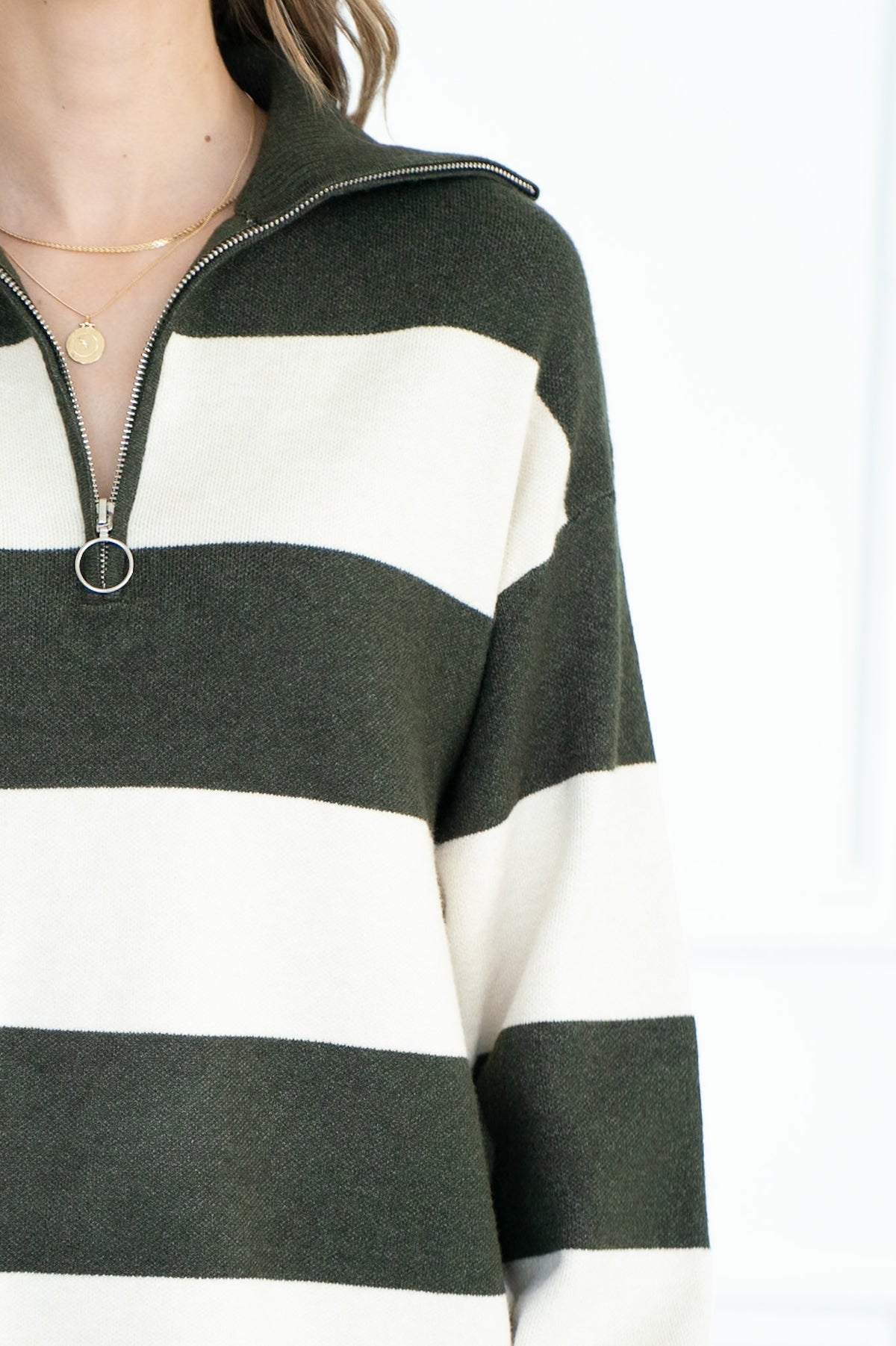 REMEDY STRIPE HALF ZIP SWEATER
