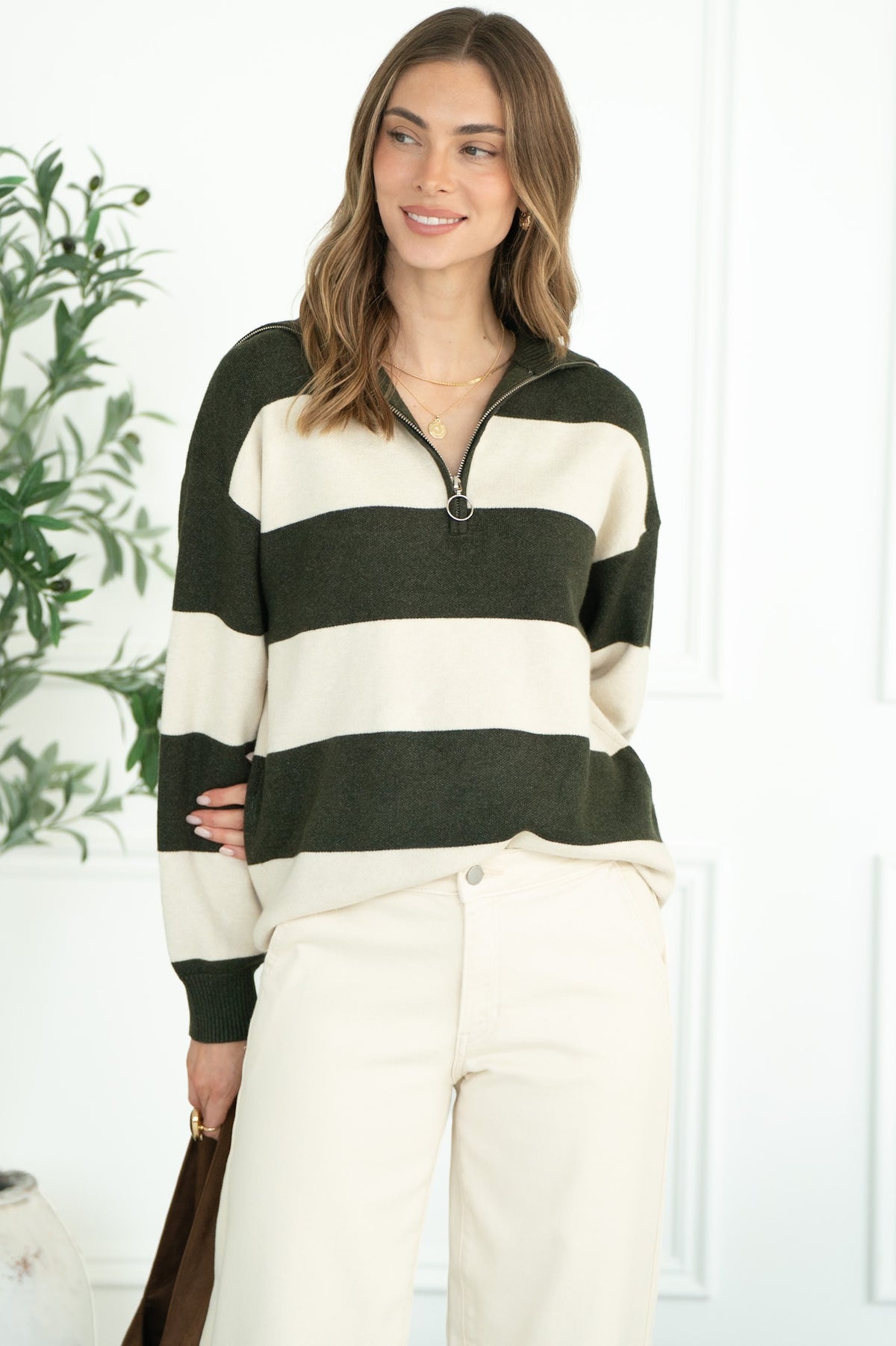 REMEDY STRIPE HALF ZIP SWEATER