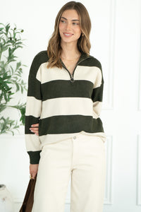 REMEDY STRIPE HALF ZIP SWEATER
