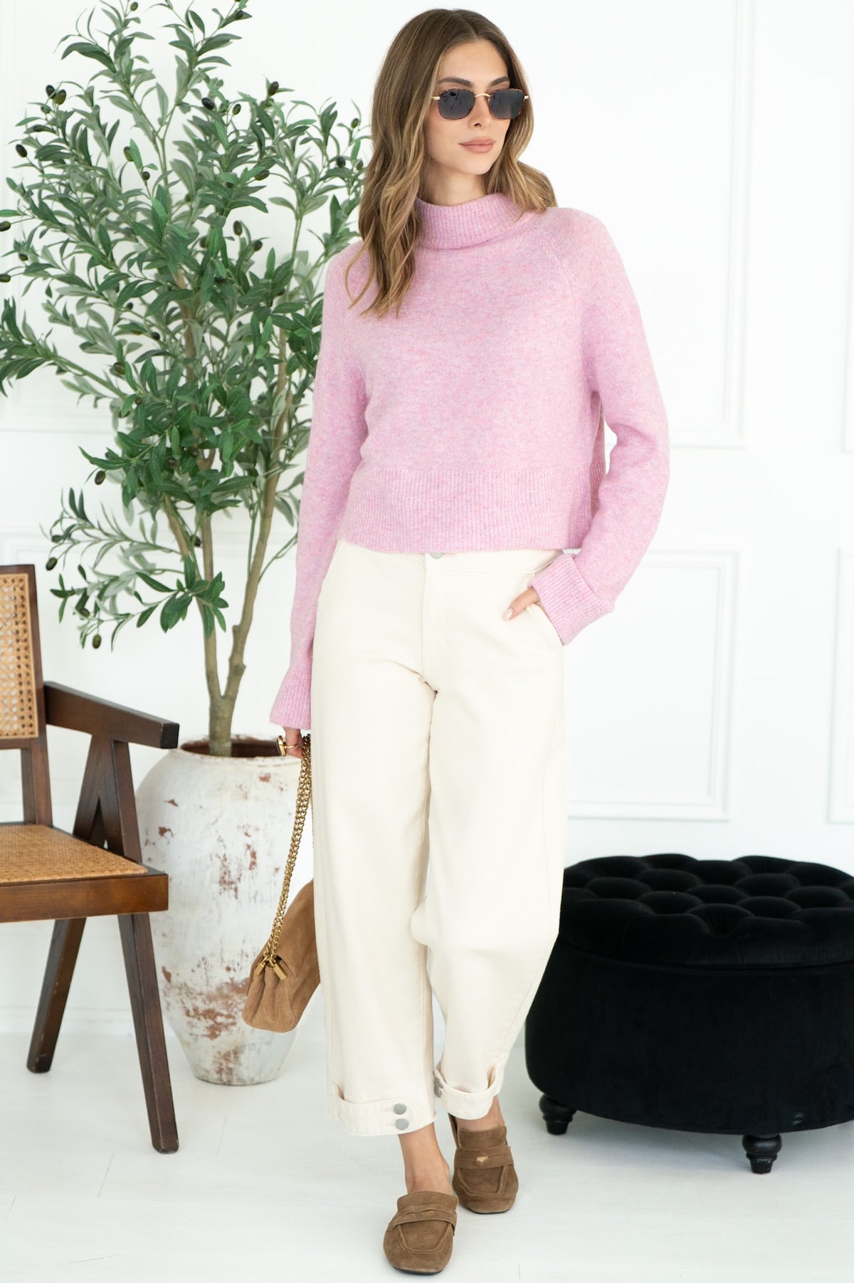 OLIVER MOCKNECK SWEATER IN PETAL