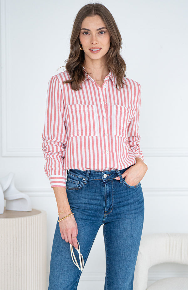 CITY CHIC STRIPE COTTON  BLOUSE-CO