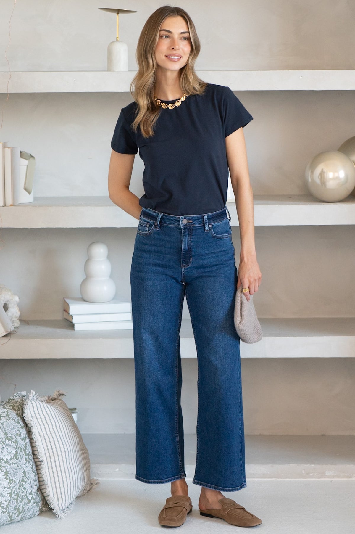 DAYTON CROP WIDE LEG JEANS IN DARK BLUE