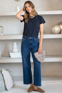 DAYTON CROP WIDE LEG JEANS IN DARK BLUE