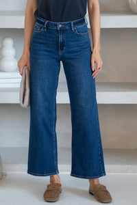 DAYTON CROP WIDE LEG JEANS IN DARK BLUE