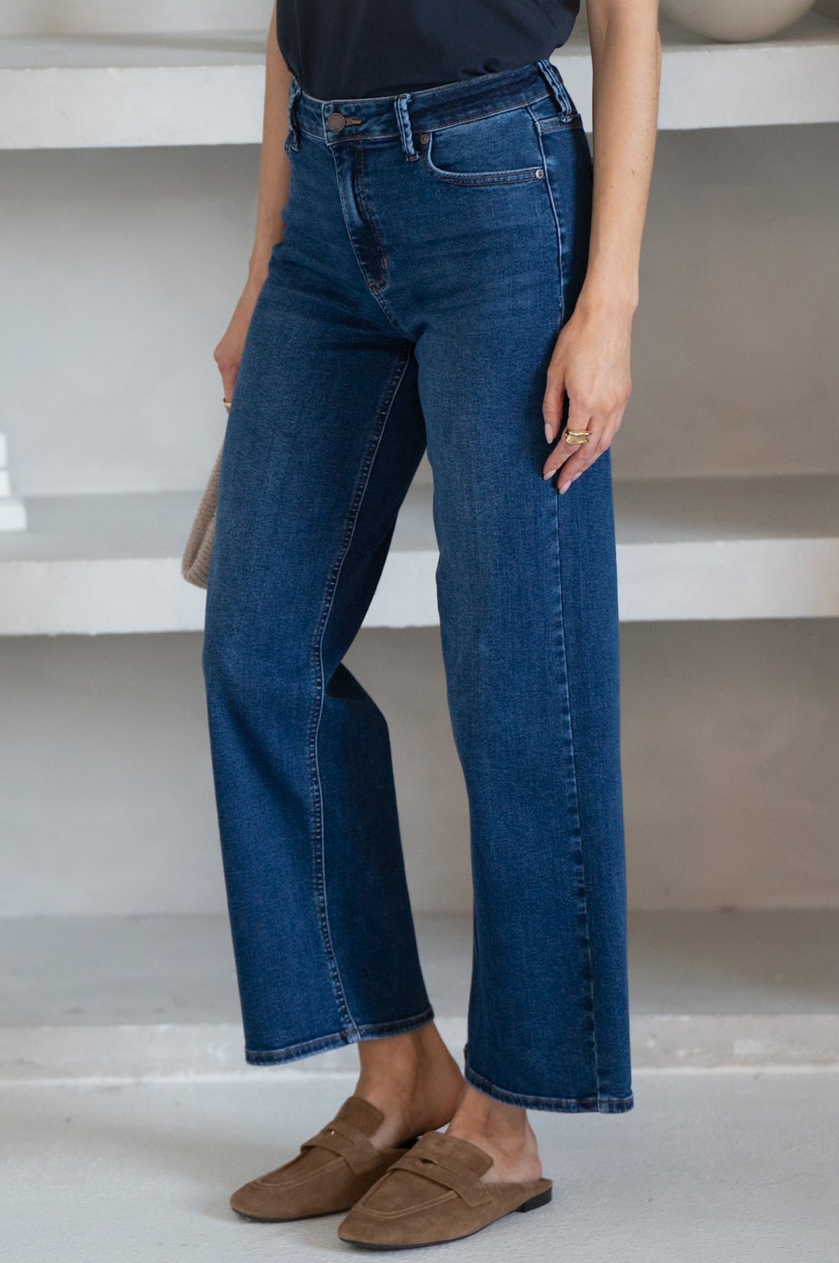 DAYTON CROP WIDE LEG JEANS IN DARK BLUE