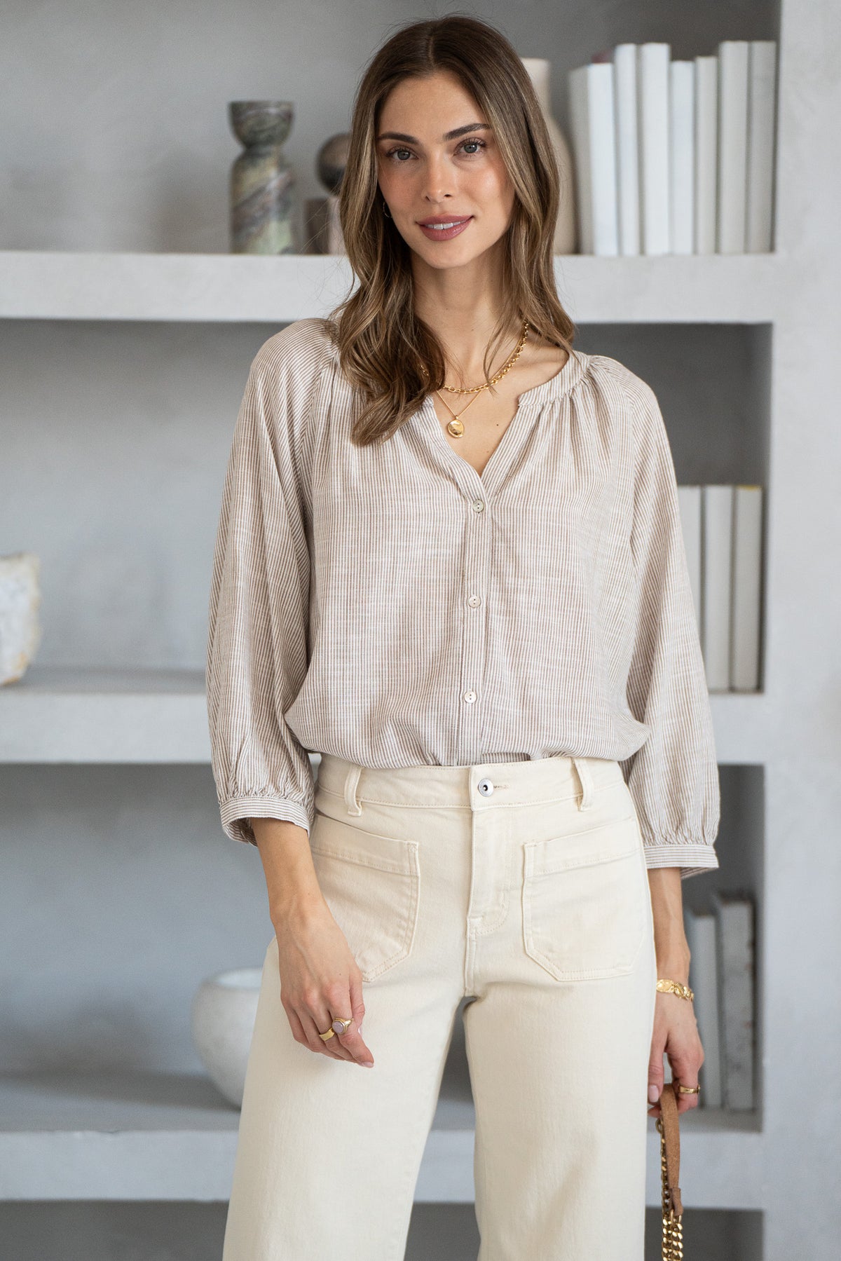 NORA STRIPE BLOUSE-BR