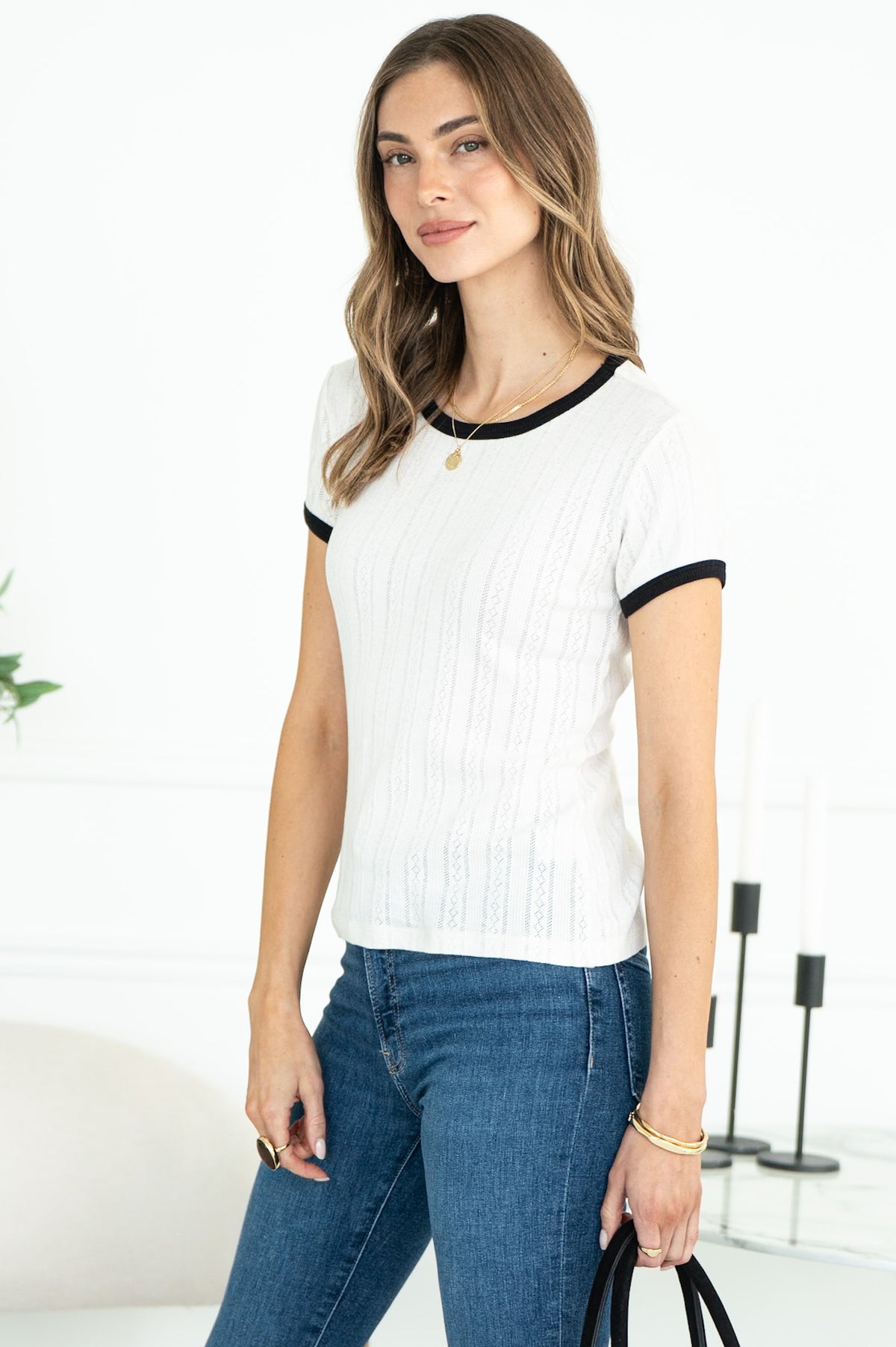 TEAMS POINTELLE CONTRAST TRIM TEE