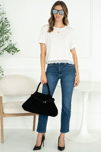 LAINEY LACE TRIM TEE IN SHELL