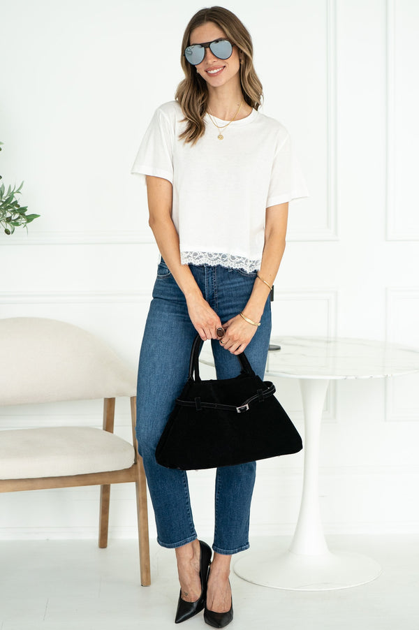 LAINEY LACE TRIM TEE IN SHELL