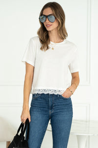 LAINEY LACE TRIM TEE IN SHELL