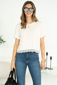 LAINEY LACE TRIM TEE IN SHELL