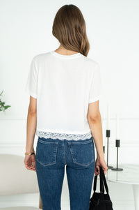 LAINEY LACE TRIM TEE IN SHELL