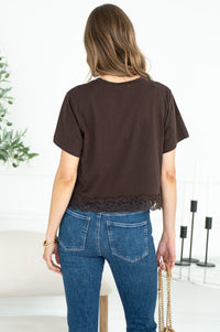 LAINEY LACE TRIM TEE IN JAVA