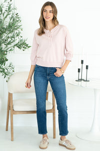 MINA COTTON MODAL 3/4 SLEEVE HENLEY PULLOVER
