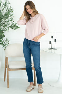 MINA COTTON MODAL 3/4 SLEEVE HENLEY PULLOVER
