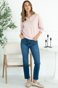 MINA COTTON MODAL 3/4 SLEEVE HENLEY PULLOVER