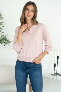 MINA COTTON MODAL 3/4 SLEEVE HENLEY PULLOVER