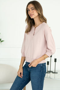 MINA COTTON MODAL 3/4 SLEEVE HENLEY PULLOVER