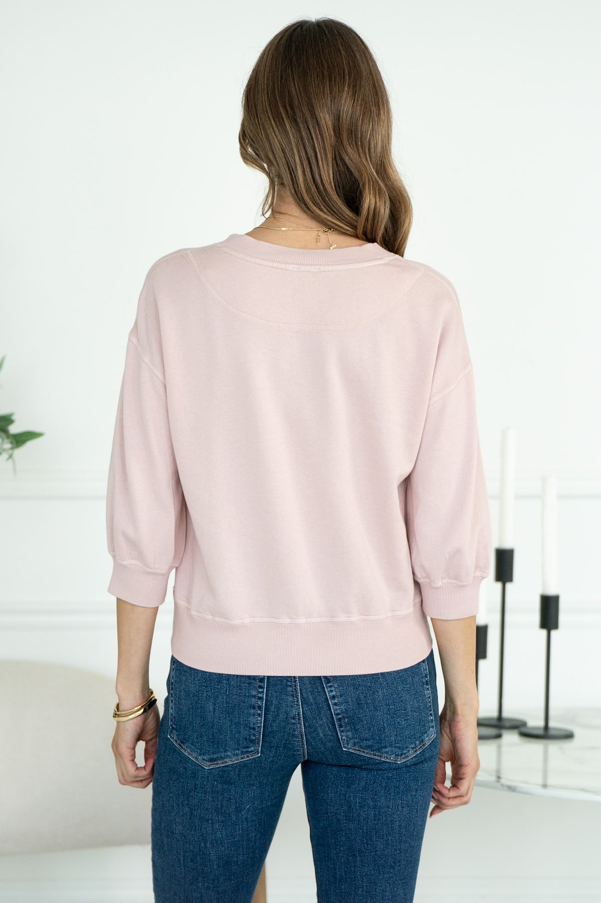 MINA COTTON MODAL 3/4 SLEEVE HENLEY PULLOVER