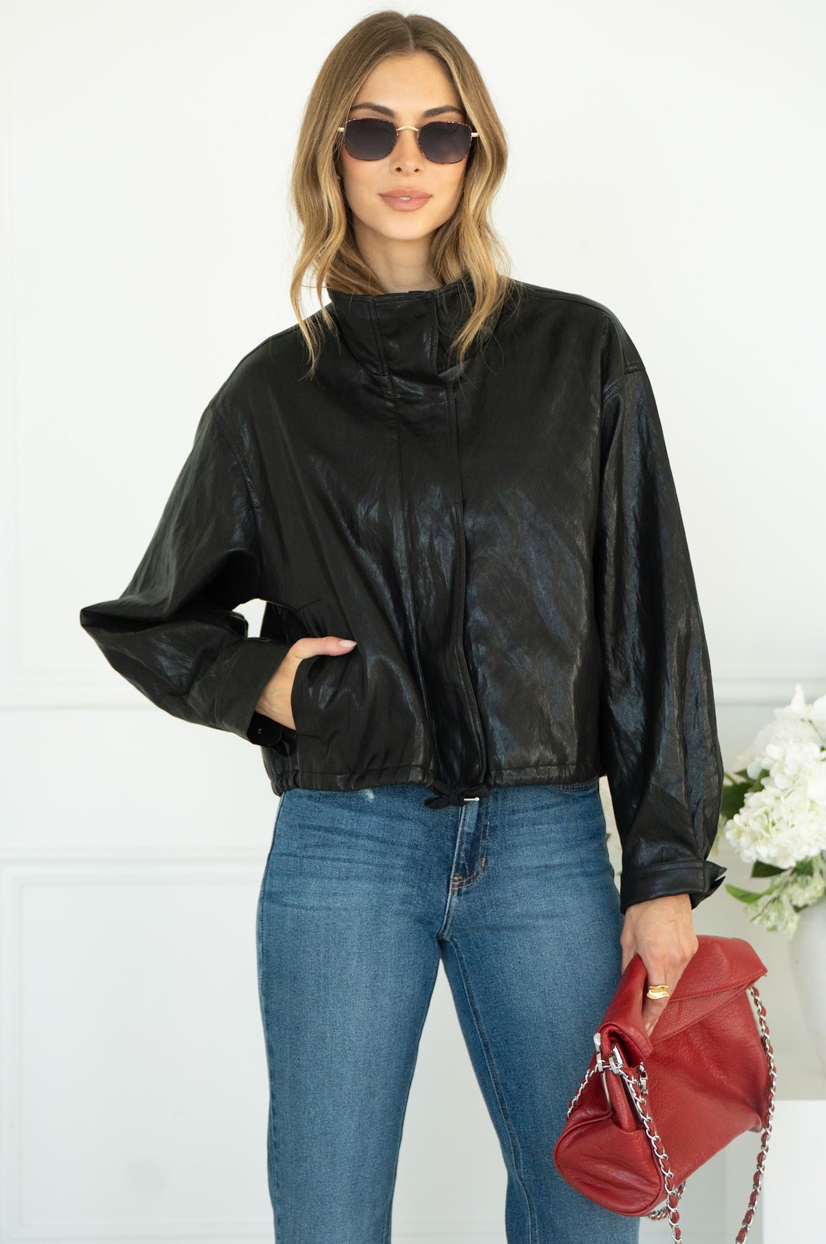 DINNER PLANS FAUX LEATHER JACKET