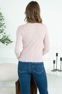 KENLEY COTTON MODAL RUFFLE CUFF HENLEY IN DUSTY PINK