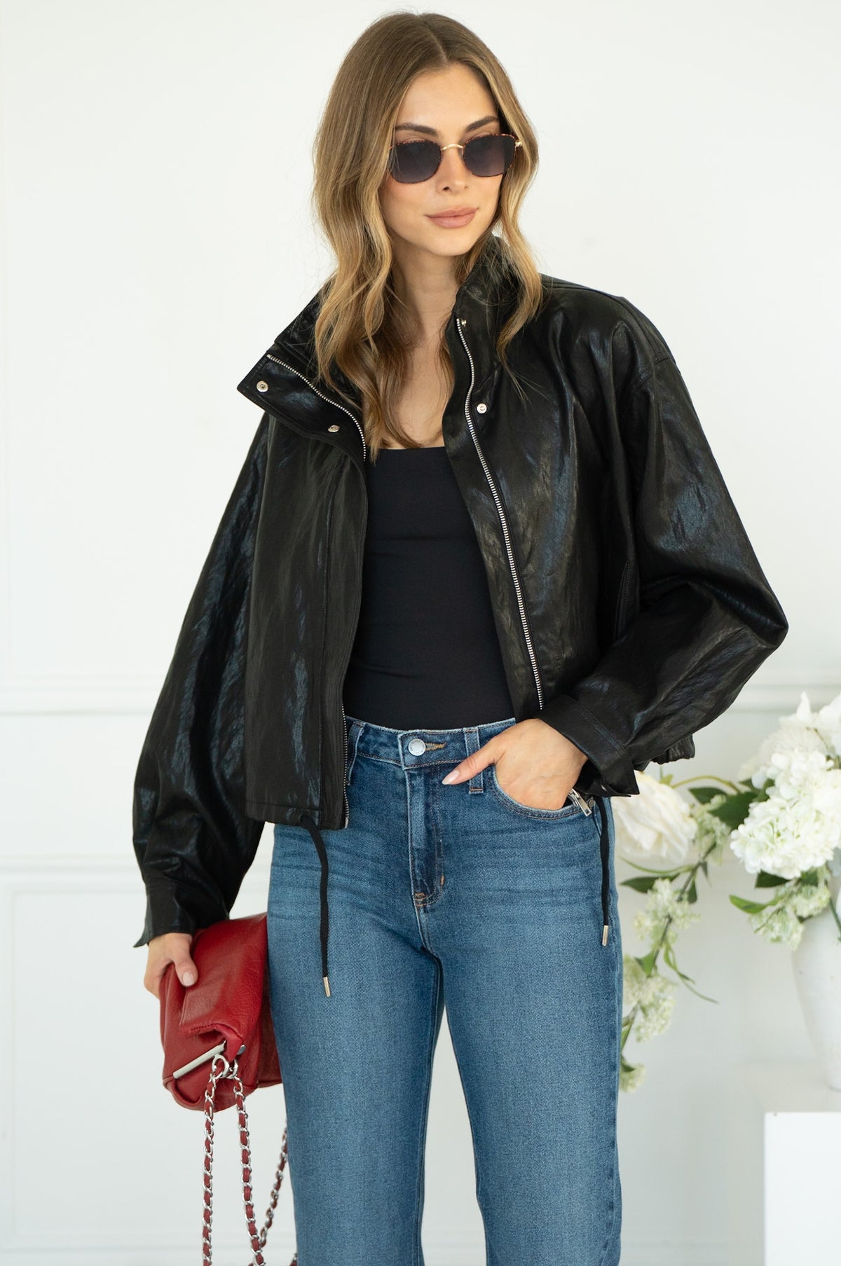 DINNER PLANS FAUX LEATHER JACKET