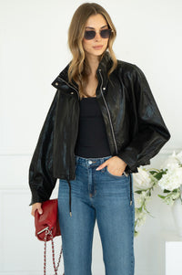 DINNER PLANS FAUX LEATHER JACKET