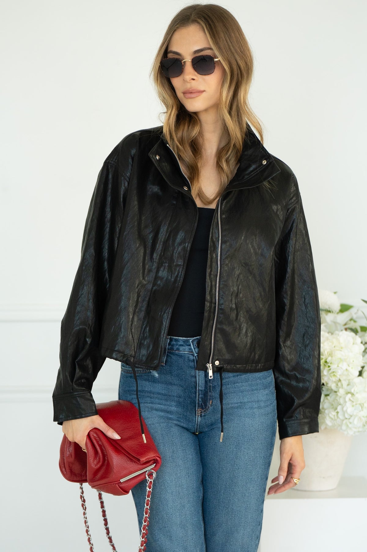 DINNER PLANS FAUX LEATHER JACKET