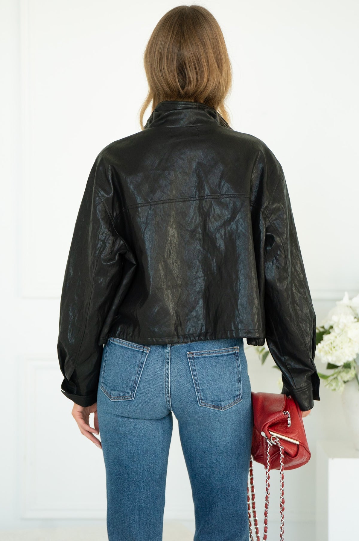DINNER PLANS FAUX LEATHER JACKET
