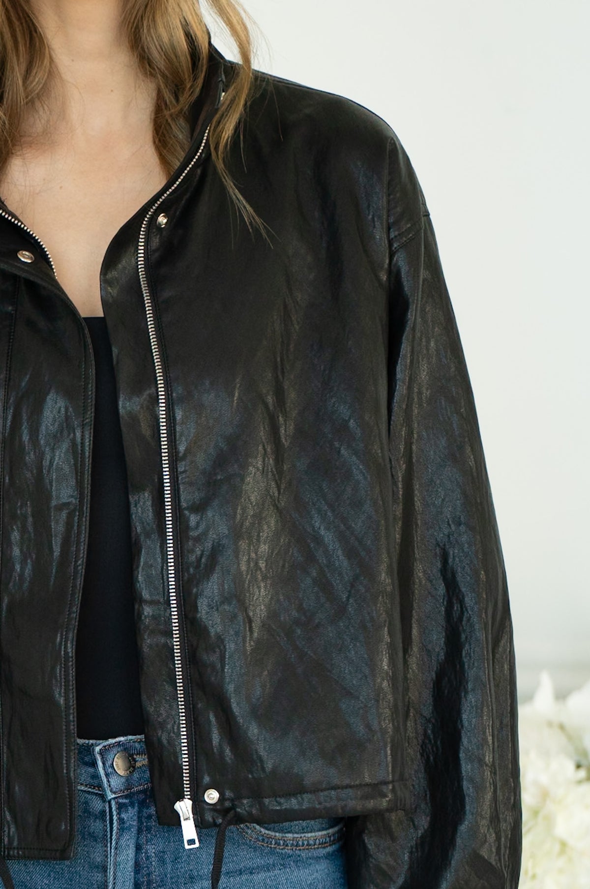 DINNER PLANS FAUX LEATHER JACKET