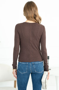 KENLEY COTTON MODAL RUFFLE CUFF HENLEY IN MOCHA