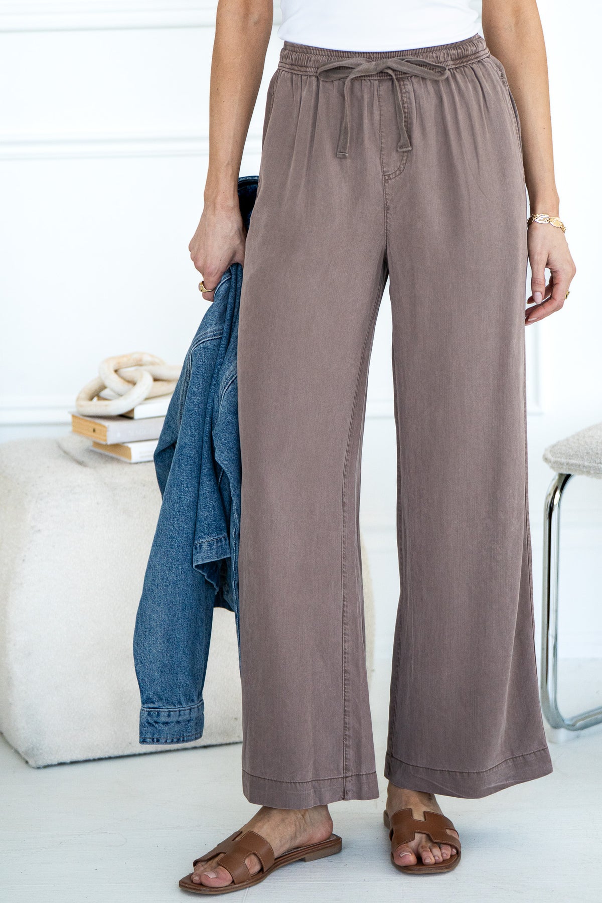 INDIGO TENCEL WIDE LEG PANTS-BR