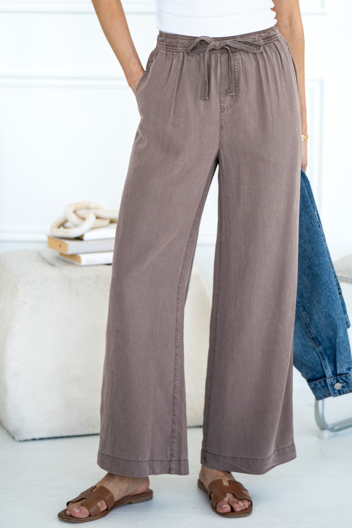 INDIGO TENCEL WIDE LEG PANTS-BR