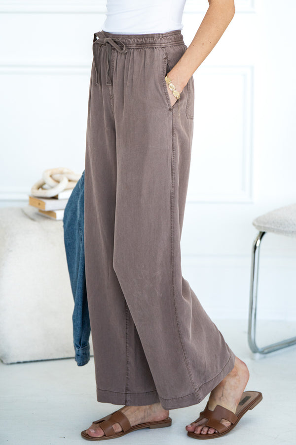 INDIGO TENCEL WIDE LEG PANTS-BR